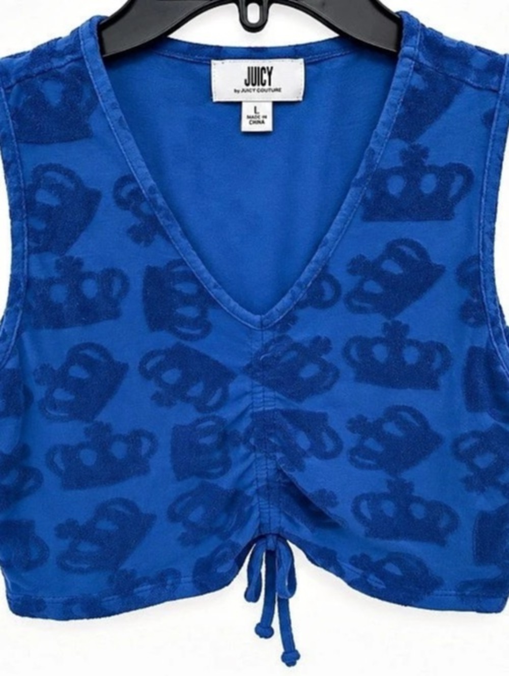 Juicy Couture Blue Patterned Cropped Vest Size Large Like New